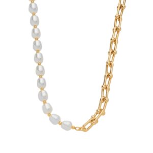 Colar Dourado de Corrente com Pérolas Amassadas